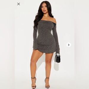 Fashion Nova Dazed Dreams Ribbed Mini Dress - Charcoal